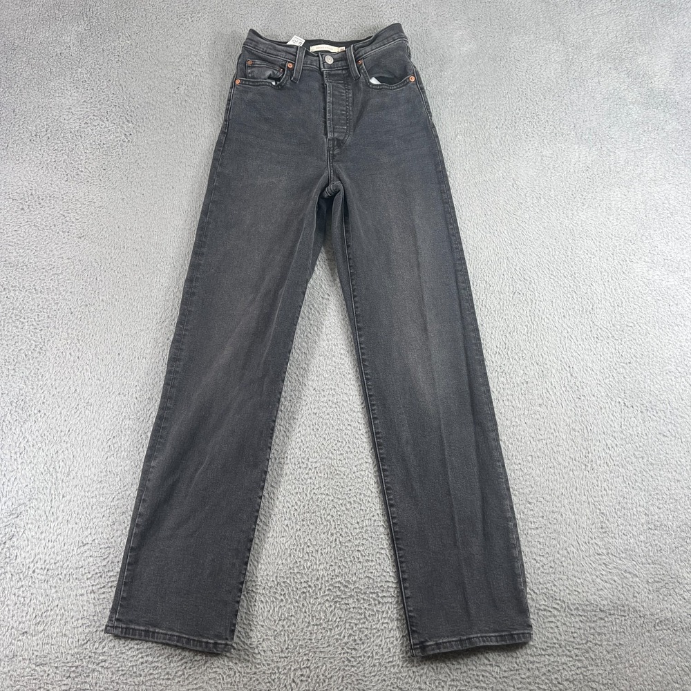 Levi's Ribcage Straight Jeans Womens 26 Black High Rise Button Fly Denim